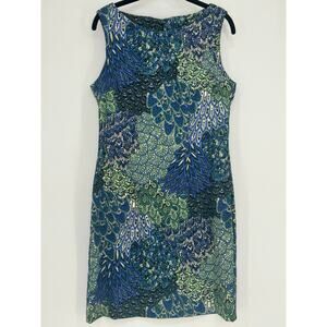 Connected Apparel Blue Peacock Paisley Print Sleeveless Women Dress Size 8